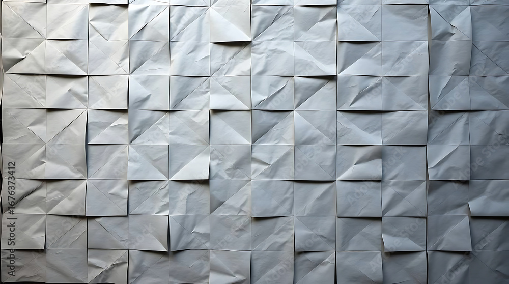 Poster abstract geometric background with crumpled paper squares creating a textured wall pattern, modern a