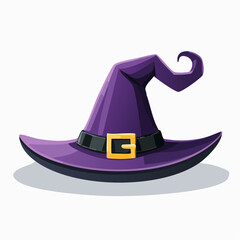 Naklejka premium Whimsical purple witch's hat illustration with a black band and gleaming golden buckle, perfect for enchanting Halloween designs, magical themes, festive celebrations, and captivating fantasy projects