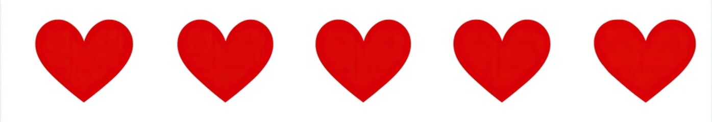 Four red hearts on white background