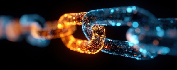 Abstract chain links glowing orange and blue