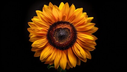 Fototapeta premium a vibrant yellow sunflower in full bloom with a dark brown center and delicate petals isolated on a black background