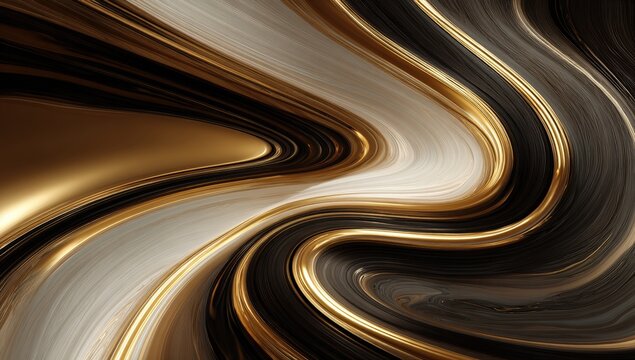Abstract swirl of gold, white, and black.  Dynamic liquid design