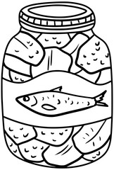 Pickled Herring Jar Vector Outline Line Art Drawing