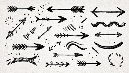 Hand-drawn black ink arrows and doodles on textured background