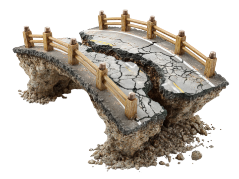 Damaged bridge over a cracked earth fissure