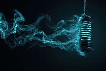 Retro microphone with ethereal blue smoke