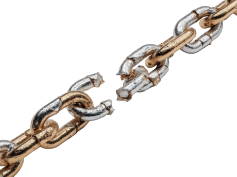 Broken metal chain on black background