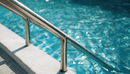 Obraz premium Poolside railing and water