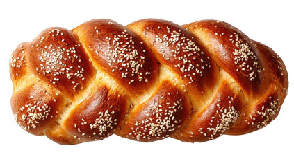 A braided loaf of bread with sesame seeds