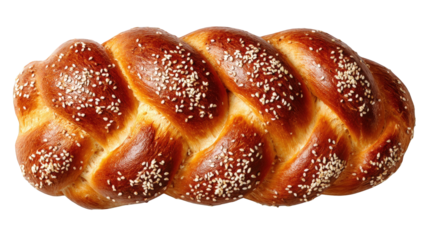 A braided loaf of bread with sesame seeds