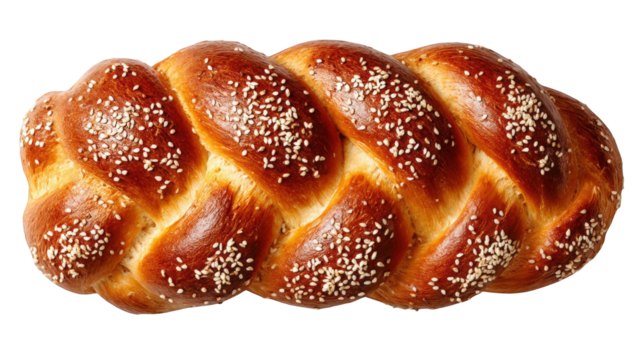 A braided loaf of bread with sesame seeds