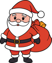 Cartoon Santa Claus with a sack of gifts on a white background Christmas character EPS vector file download