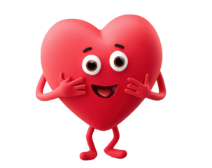 Animated heart-shaped character with a happy expression