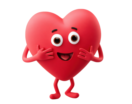 Animated heart-shaped character with a happy expression