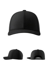 Black baseball cap, three views