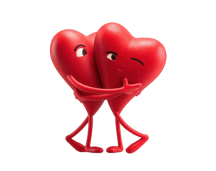 Two cartoon hearts hugging