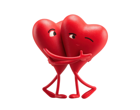 Two cartoon hearts hugging