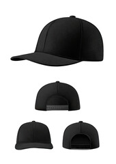 Black baseball cap, multiple views