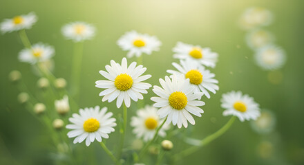 Fototapeta premium Delicate Daisies in a Meadow Bathed in Sunlight, a Serene Natural Scene