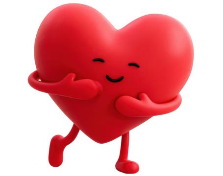 A cartoon heart hugging itself