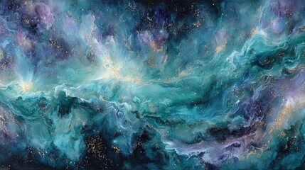 Obraz premium Abstract Space Galaxy Background With Teal Blue Purple Colors