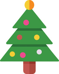 Simple Flat Design Christmas Tree with Colorful Ornaments and Red Trunk on Transparent Background xmas EPS vector file download