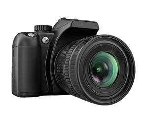 Black digital camera, front view