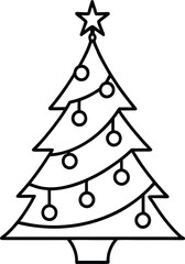 Stylized outline drawing of a Christmas tree with ornaments and a star on top holiday festive EPS vector file download
