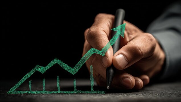 Hand drawing a green upward trend graph