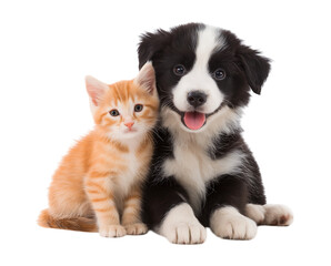 Obraz premium Adorable Puppy and Kitten: Best Friends Portrait isolated on a transparent background