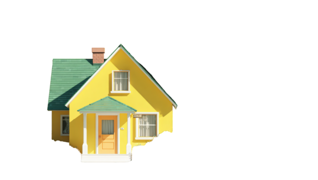 Digital rendering of a small yellow house