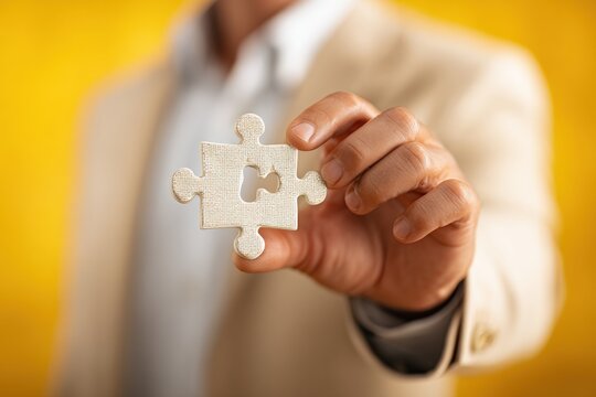Close-up of a hand holding a puzzle piece
