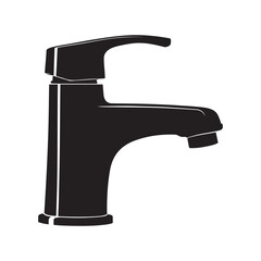 Black Silhouette of Modern Single Handle Bathroom Faucet on White