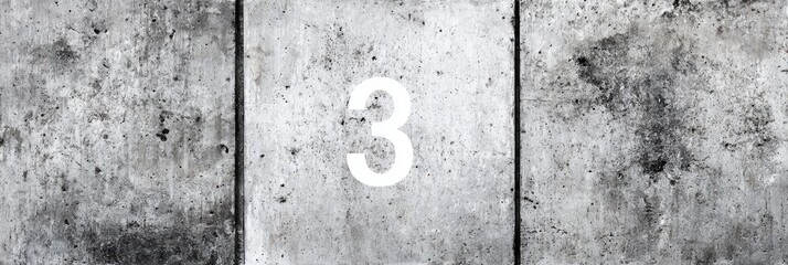 Gray concrete wall texture with the number three
