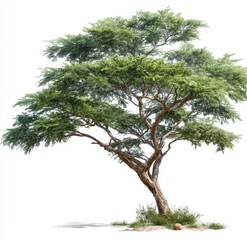 Full shot of a broadleaf tree with light green foliage and a slightly irregular, gnarled trunk