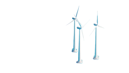 Three light-blue wind turbines on a black background