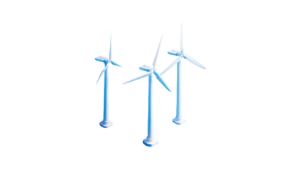 Three stylized wind turbines