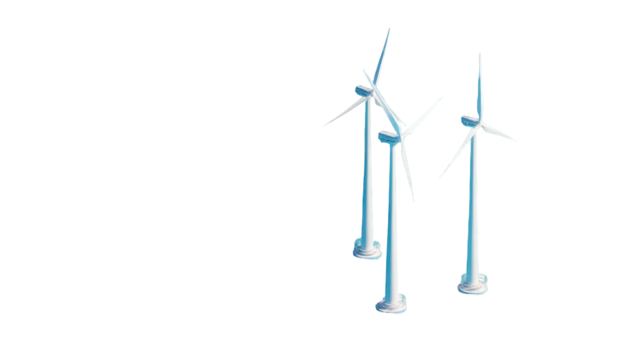 Three light-blue wind turbines on a black background