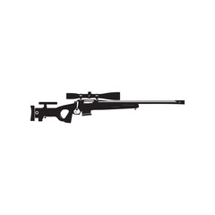 Black Silhouette of Sniper Rifle with Scope, Bolt Action Firearm