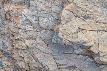 Greenstone / Metamorphic rock. Weathered. Dark-green to red, altered basaltic volcanic rocks. altered to clay minerals.Coyote Point Beach, San Mateo, California. San Francisco Peninsula / Bay