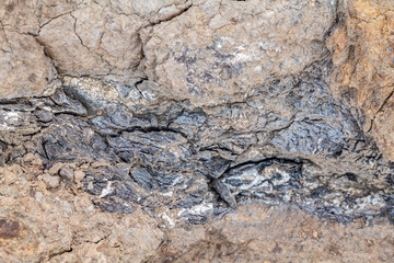 Greenstone / Metamorphic rock. Weathered. Dark-green to red, altered basaltic volcanic rocks. altered to clay minerals.Coyote Point Beach, San Mateo, California. San Francisco Peninsula / Bay