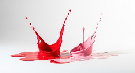Red and pink paint splashes on white background