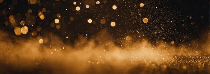 Fototapeta premium Golden bokeh and dust overlay on dark background