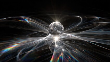 Abstract sphere, radiating light & iridescent lines
