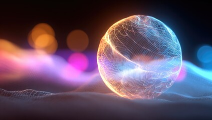 Glowing sphere with network patterns on a textured surface