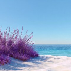 Purple beach grass on a bright, sandy shore