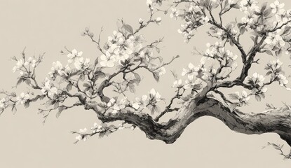 Fototapeta premium Elegant monochrome floral branch (1)