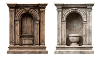 Naklejka premium Detailed Wooden and Stone Architectural Wall Elements on Transparent Background