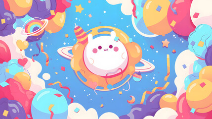 flat vector comic style background birthday party
