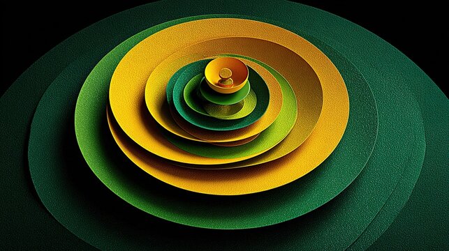 reen Yellow Gradient Geometric Ring Layered Design with 3D Paper Texture Background for Modern Logo, Abstract Art Creation